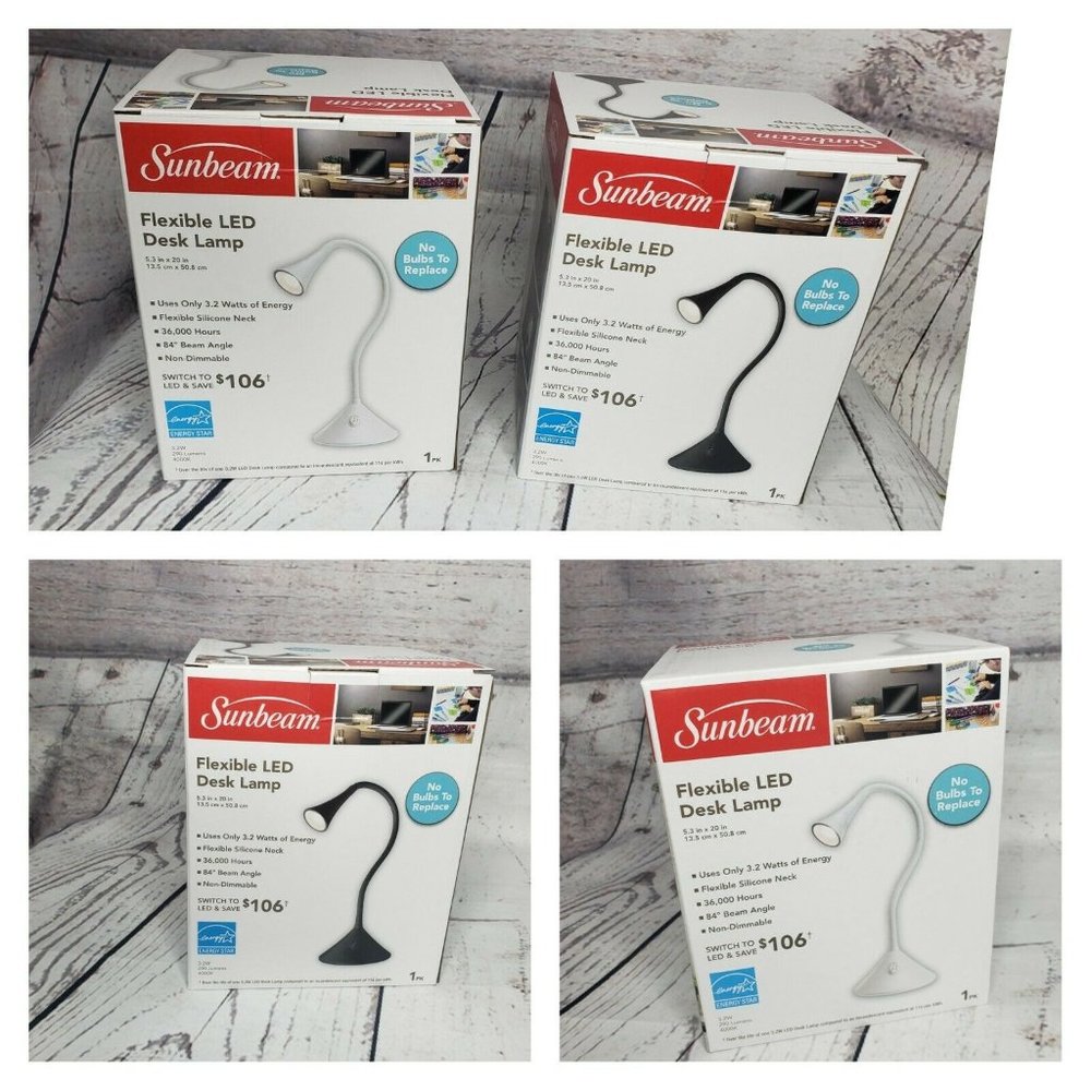 Lot Of 2 LED Gooseneck Desk Lamp Energy Star Beam Angle Sunbeam Light New